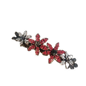 Beaded Small Hair Barrette Tension Clip Black White Red Flowers Spring Party